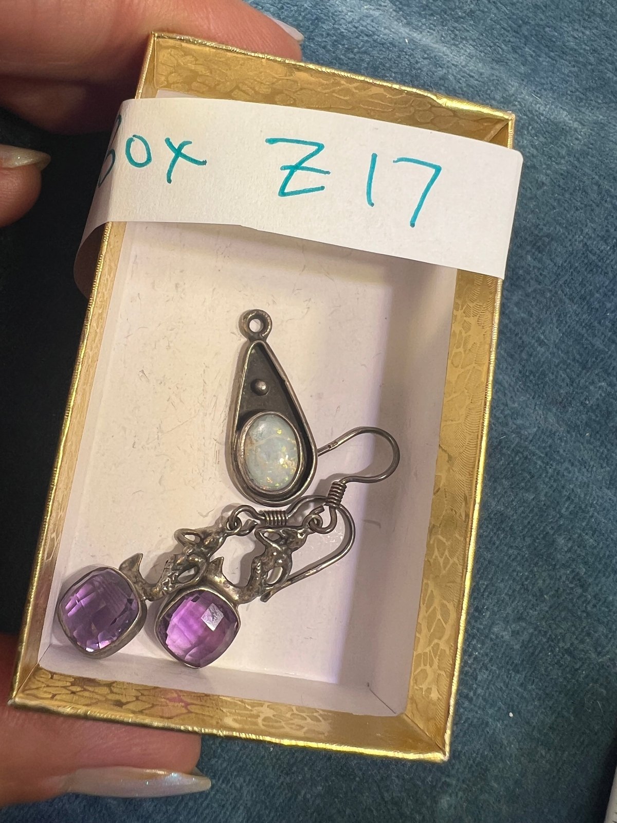 UNDER COST - Lot of Jewelry - Mermaid Amethyst Earrings + Opal Pendant - Box Z17