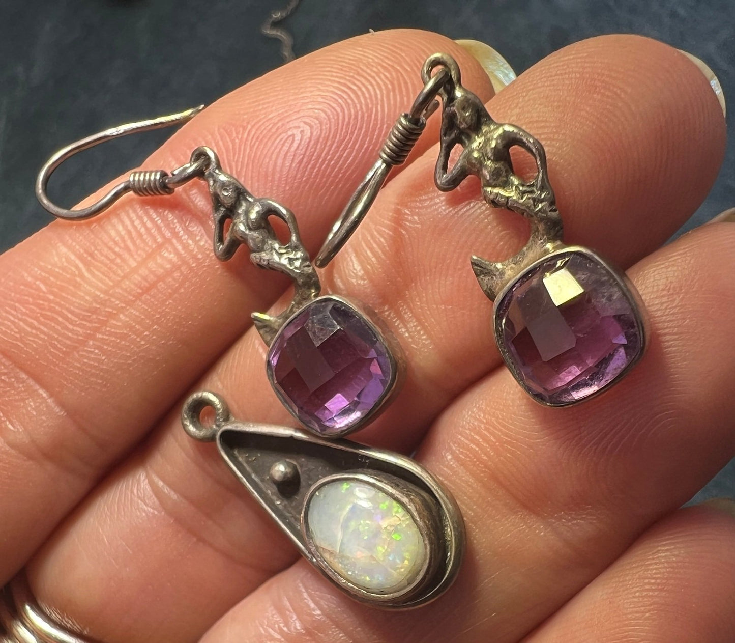 UNDER COST - Lot of Jewelry - Mermaid Amethyst Earrings + Opal Pendant - Box Z17