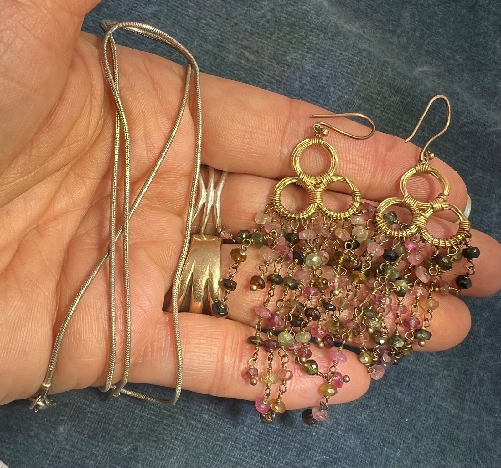 UNDER COST - Lot of Jewelry - Tourmaline Chandelier Earrings + Chain - Box Z16