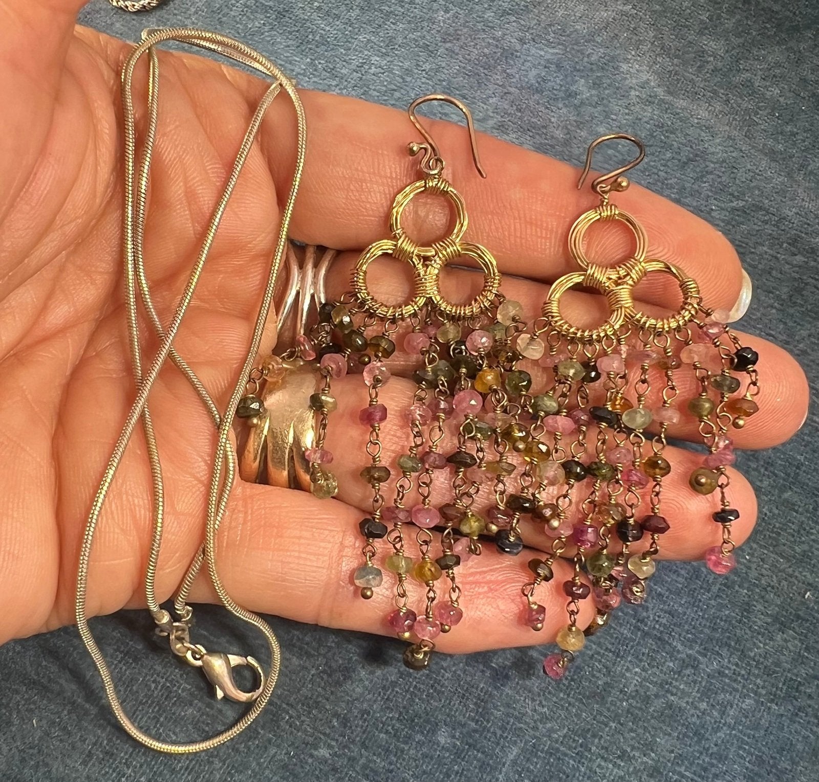 UNDER COST - Lot of Jewelry - Tourmaline Chandelier Earrings + Chain - Box Z16