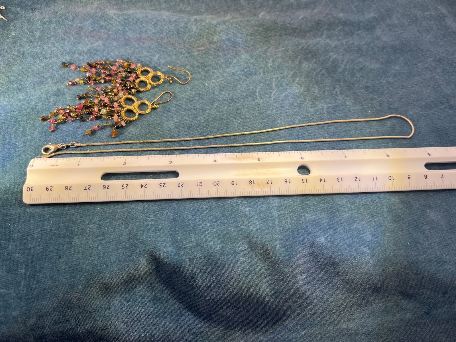 UNDER COST - Lot of Jewelry - Tourmaline Chandelier Earrings + Chain - Box Z16