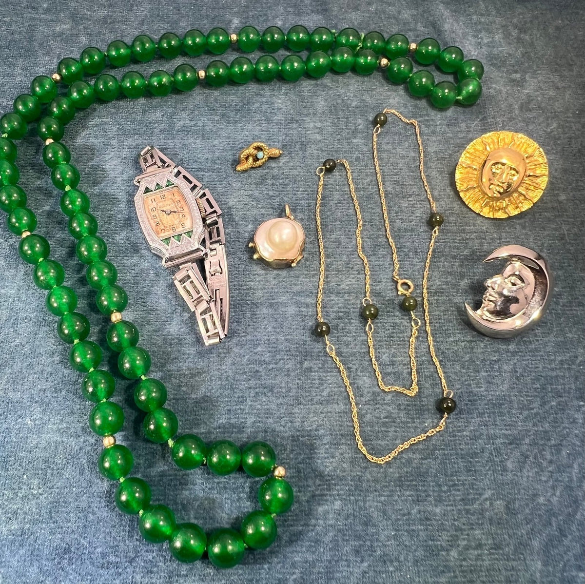 UNDER COST - Lot of Jewelry w 14k Gold Jade Choker Chain Necklace - Box 16