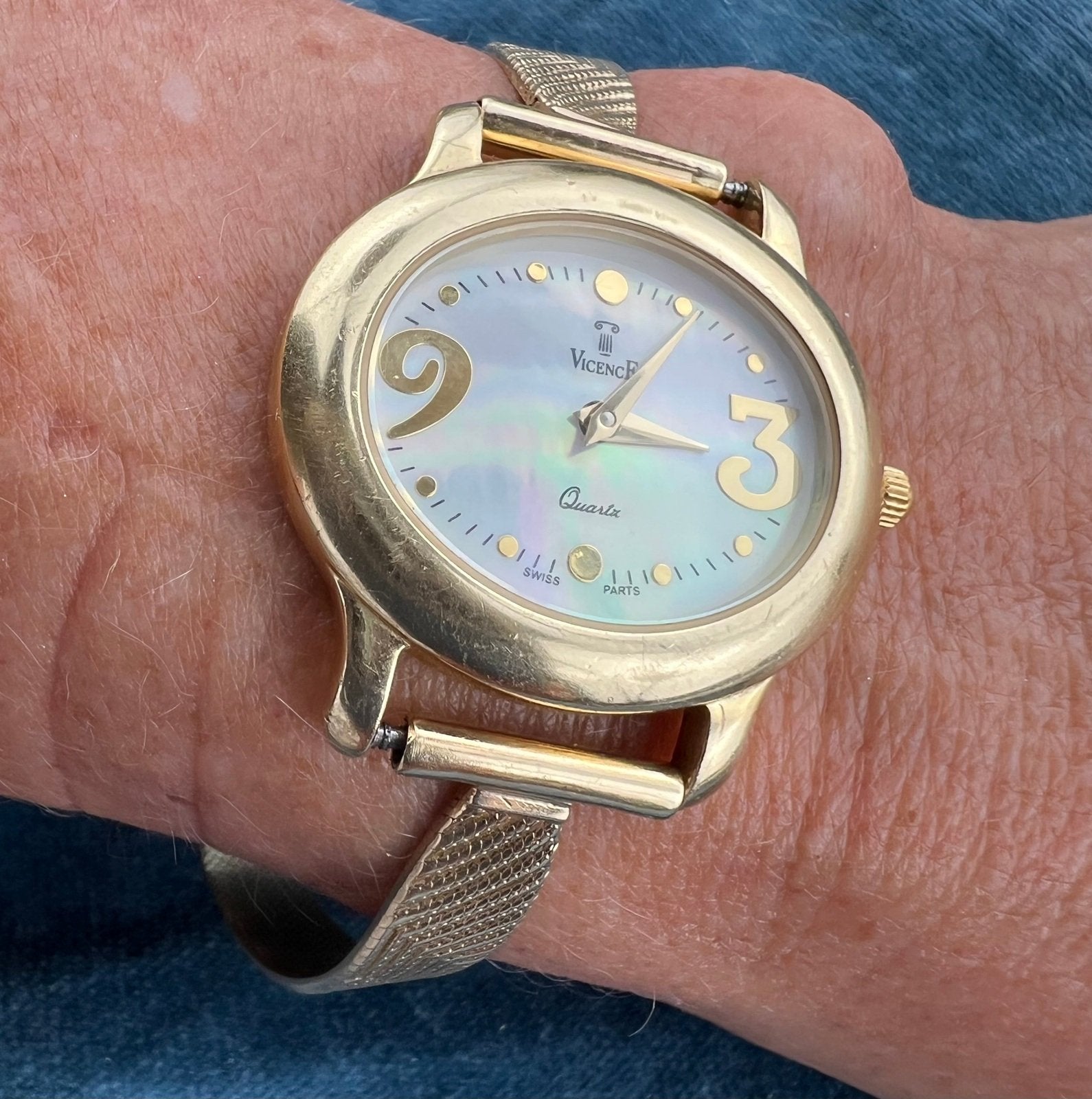 Under Scrap - 14k Gold Bracelet Watch + Band. Vicence + Wittnauer. Works!