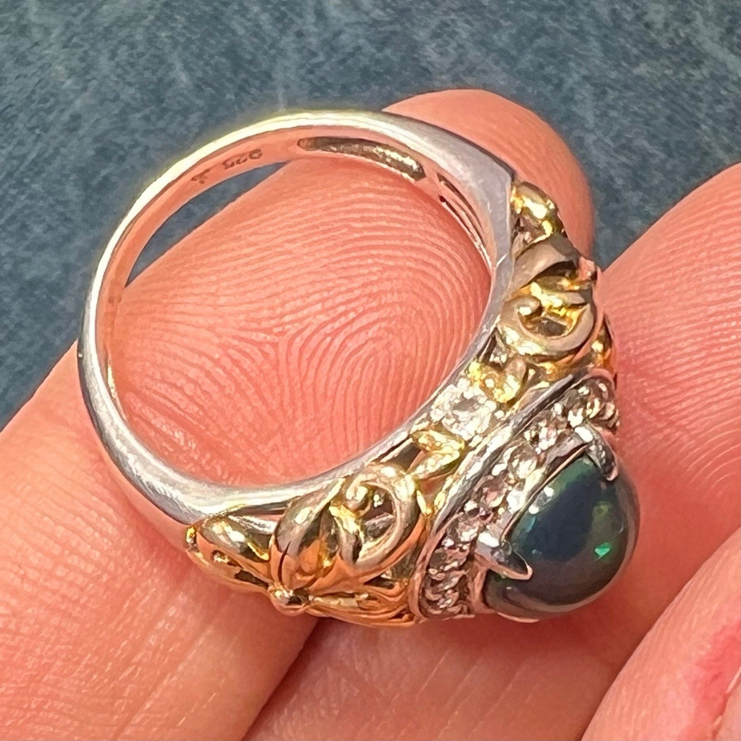 Welo Black Opal Ring in Sterling Silver w Topaz Halo *Video*