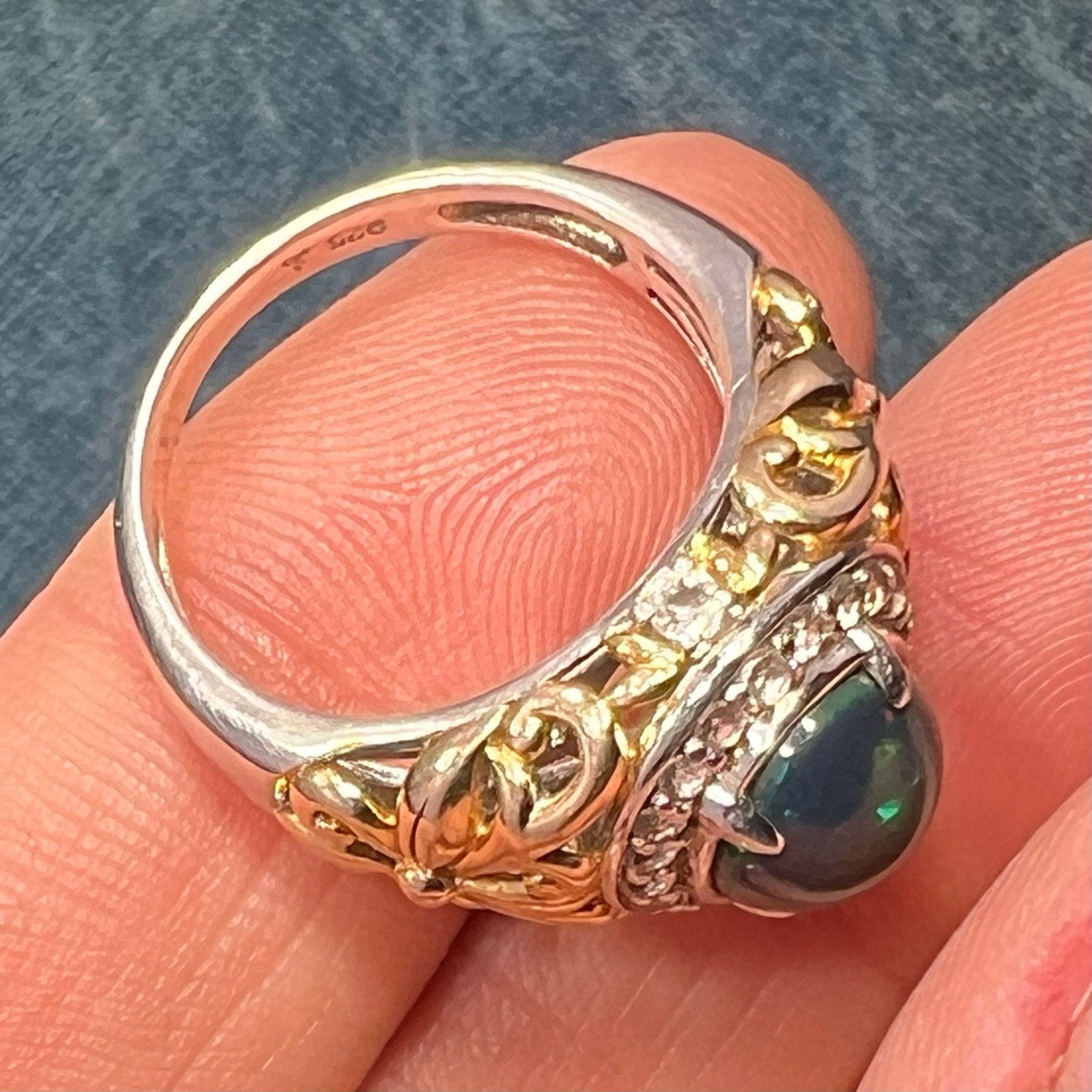 Welo Black Opal Ring in Sterling Silver w Topaz Halo *Video*