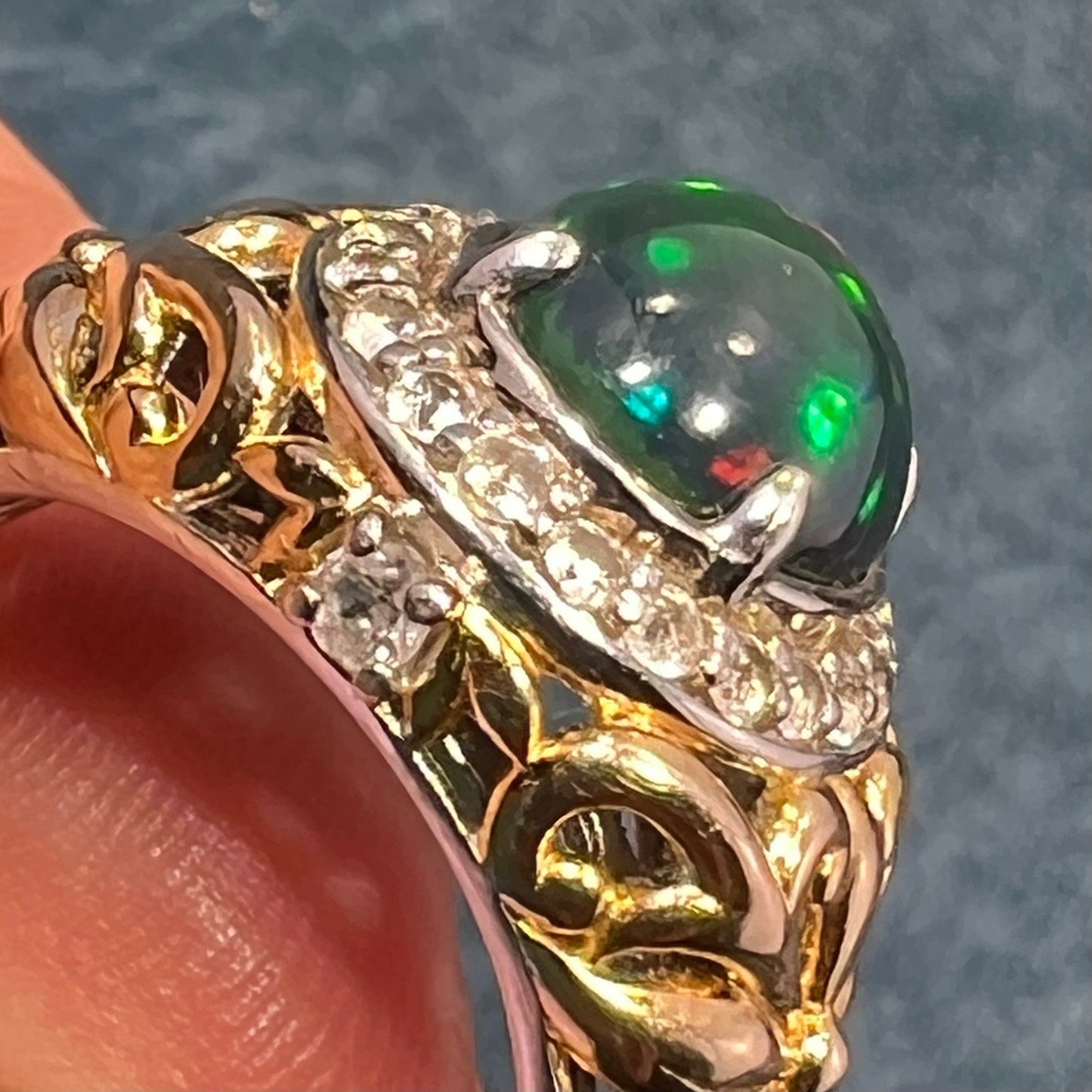 Welo Black Opal Ring in Sterling Silver w Topaz Halo *Video*