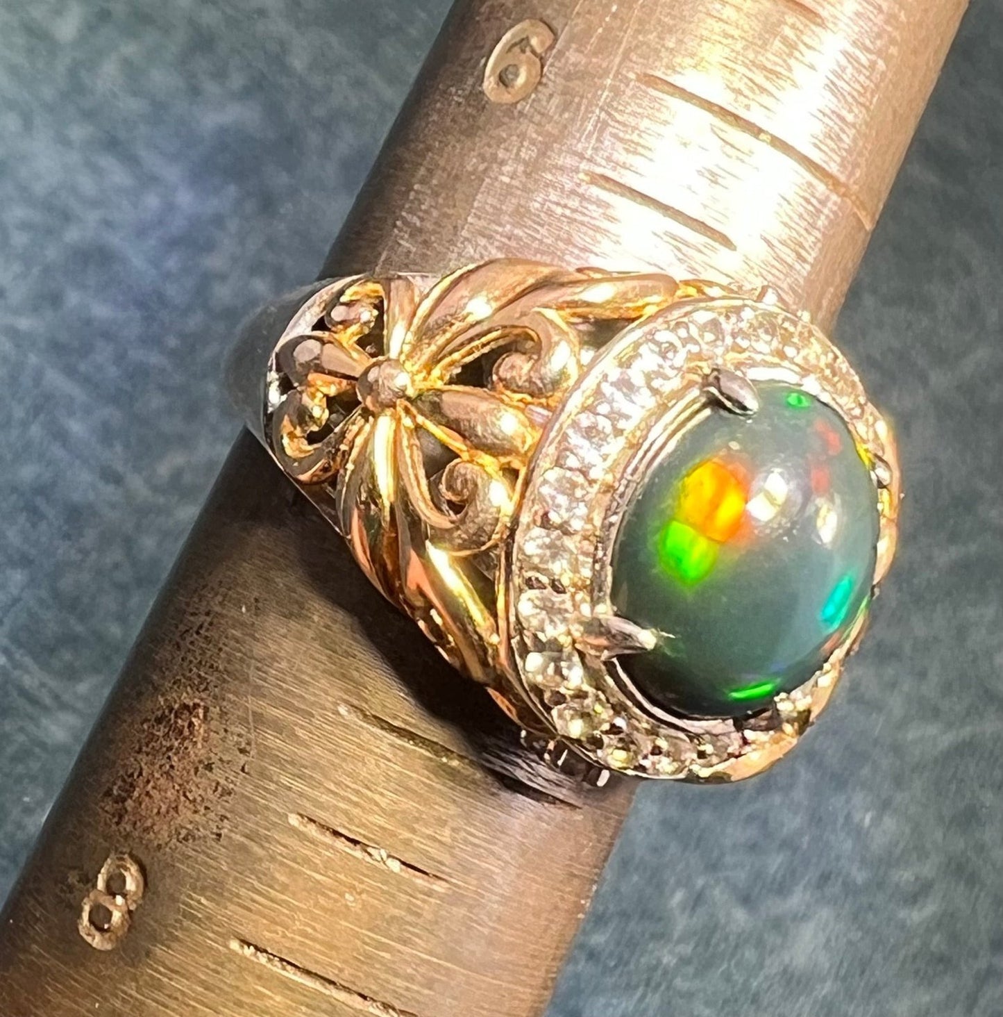 Welo Black Opal Ring in Sterling Silver w Topaz Halo *Video*