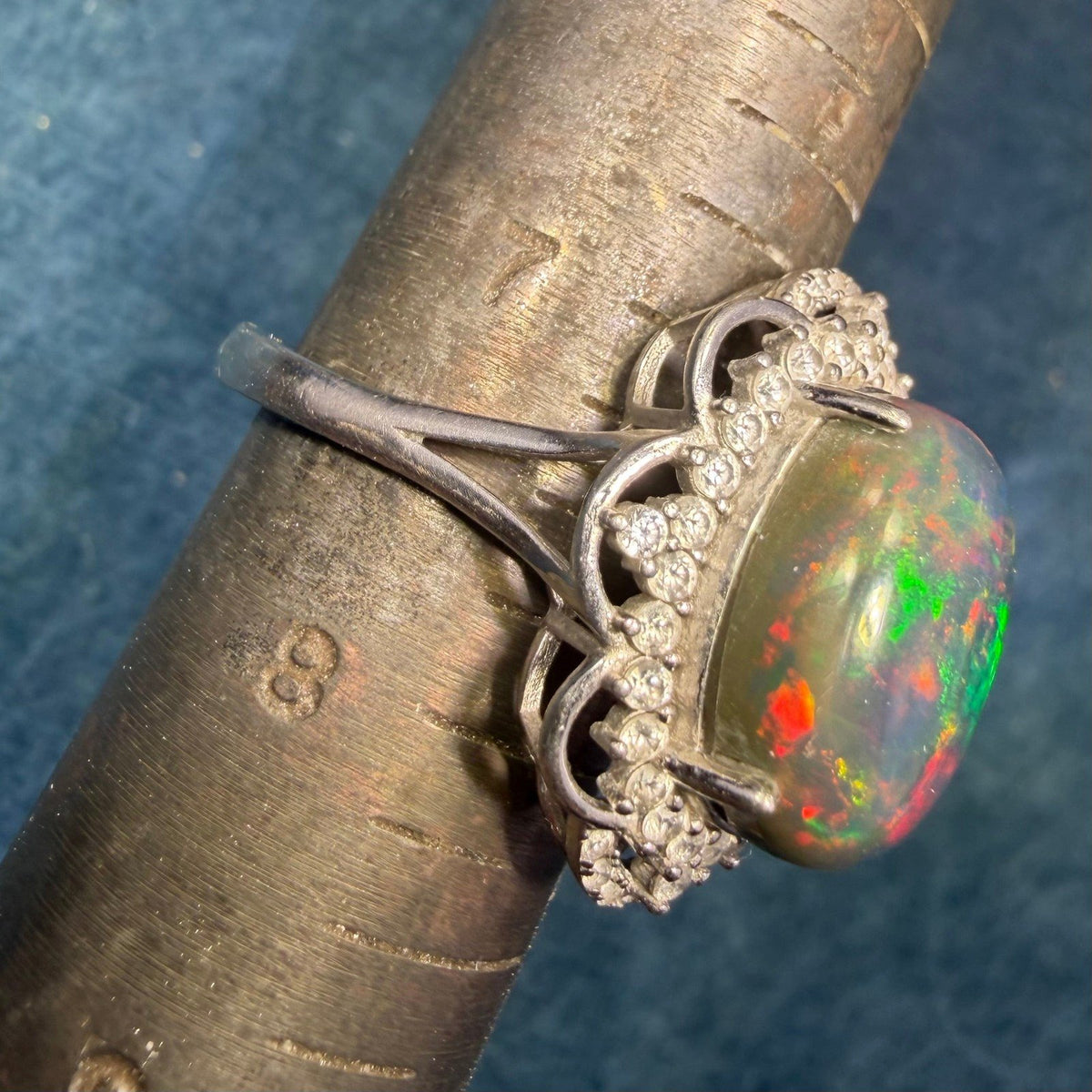 Welo Black Opal Sterling Silver Ring w Sparkle Halo. Dragons Egg *Video*