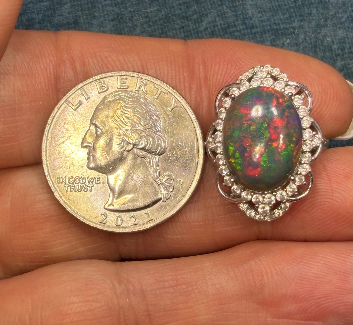 Welo Black Opal Sterling Silver Ring w Sparkle Halo. Dragons Egg *Video*