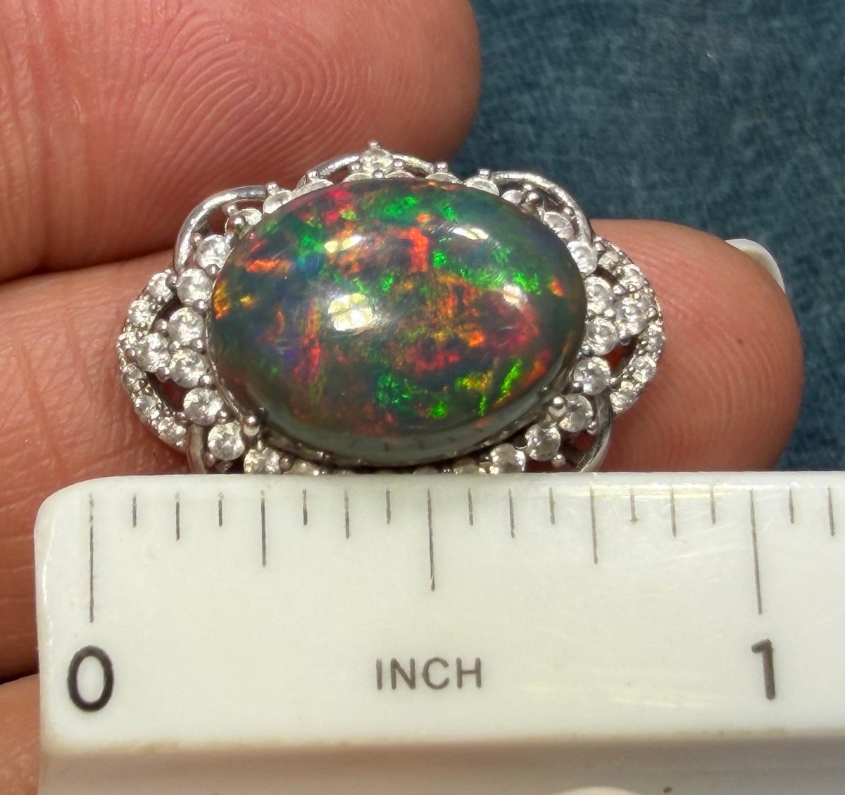 Welo Black Opal Sterling Silver Ring w Sparkle Halo. Dragons Egg *Video*