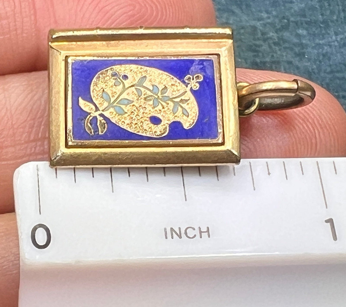 10K Gold Blue Enamel Lily Pad Photo Locket. Antique 2-Sided Pendant *Video*