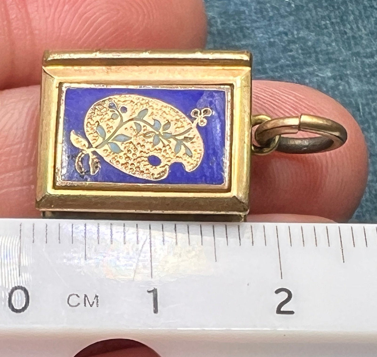 10K Gold Blue Enamel Lily Pad Photo Locket. Antique 2-Sided Pendant *Video*