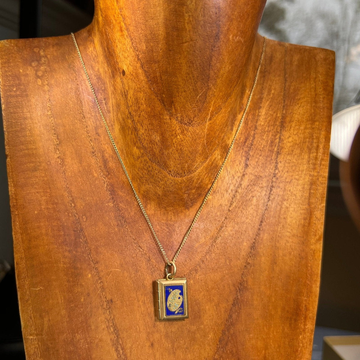 10K Gold Blue Enamel Lily Pad Photo Locket. Antique 2-Sided Pendant *Video*