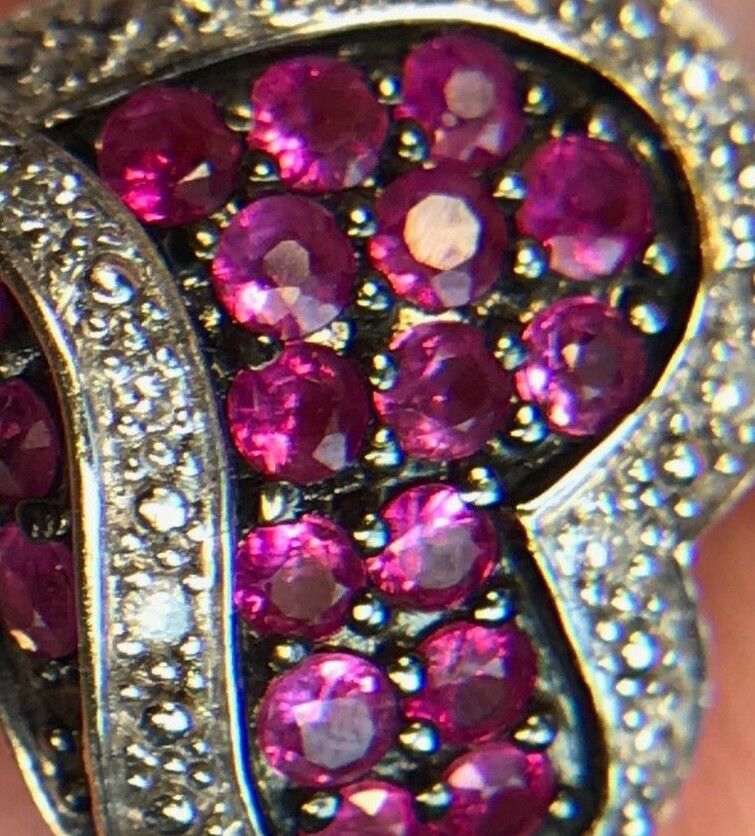 10K White Gold Heart Pendant w Pave Rubies & Diamonds. Vivid-K6L0J
