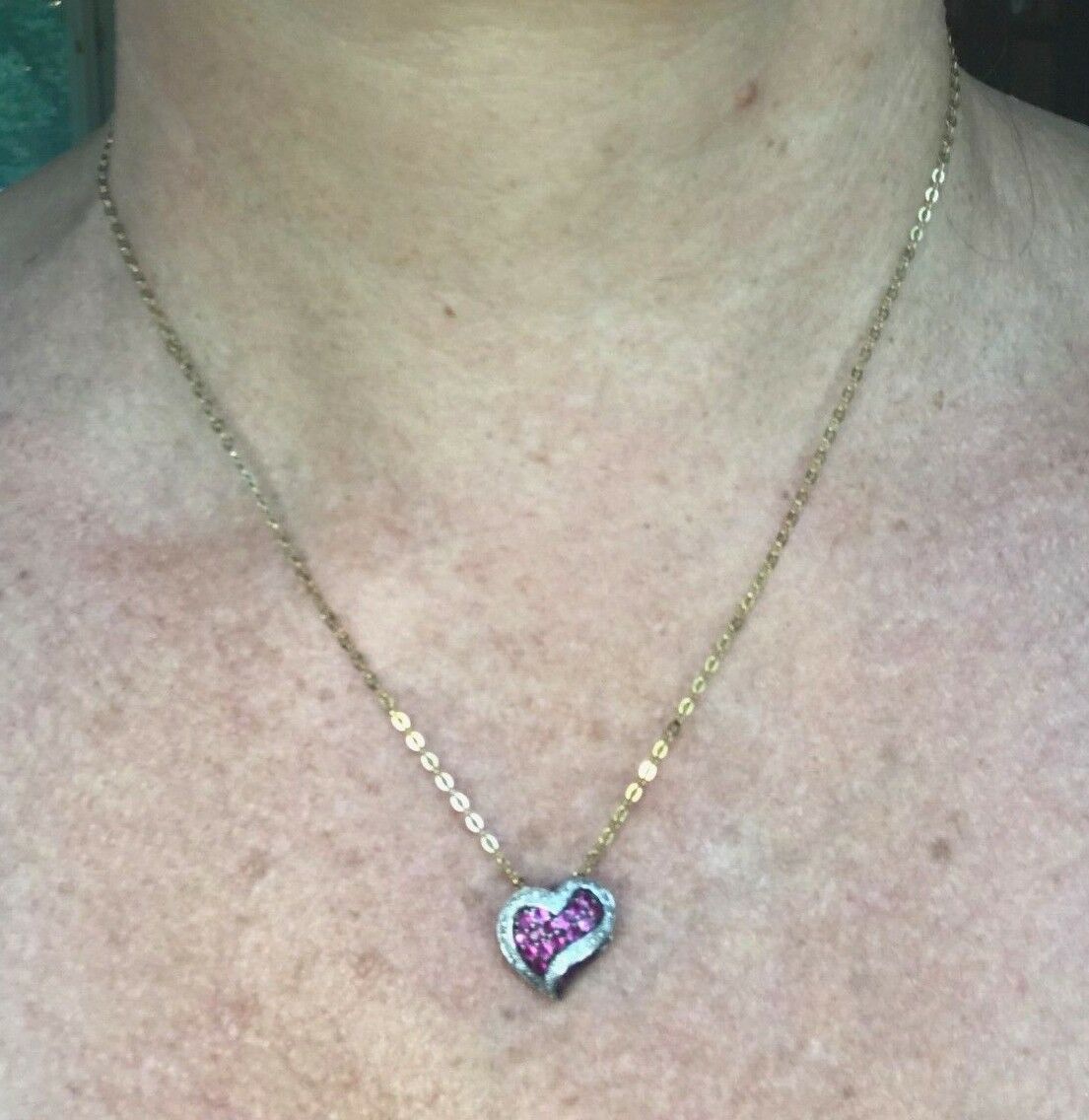 10K White Gold Heart Pendant w Pave Rubies & Diamonds. Vivid-K6L0J