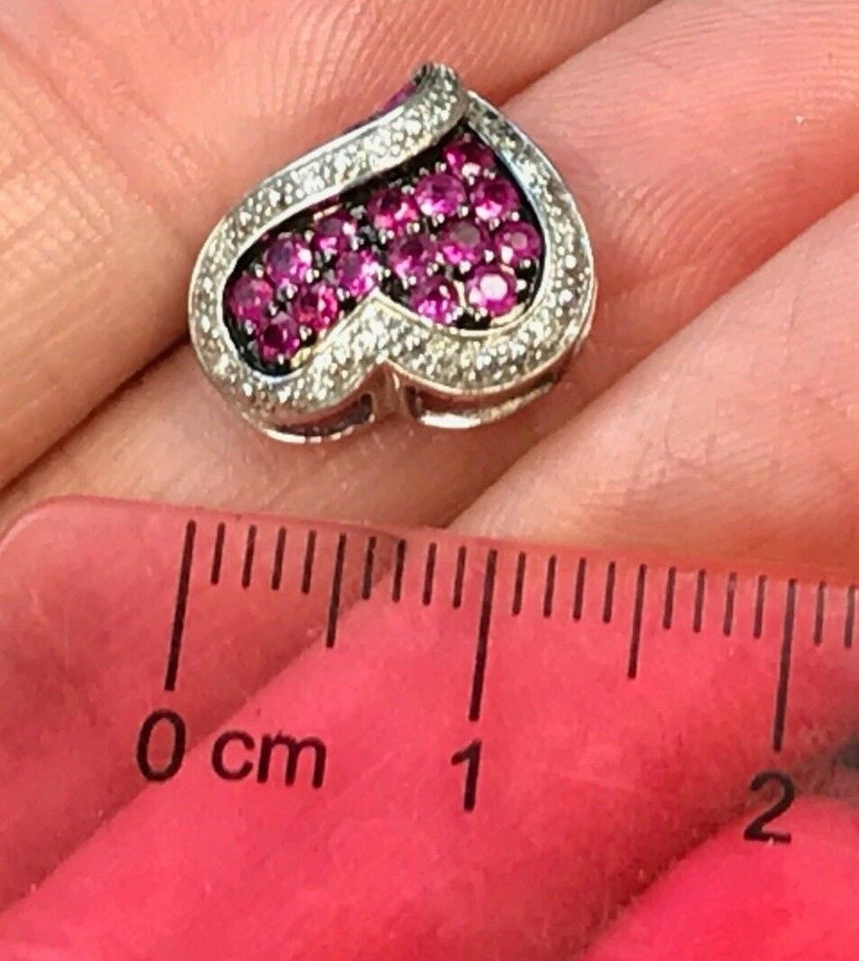 10K White Gold Heart Pendant w Pave Rubies & Diamonds. Vivid-K6L0J
