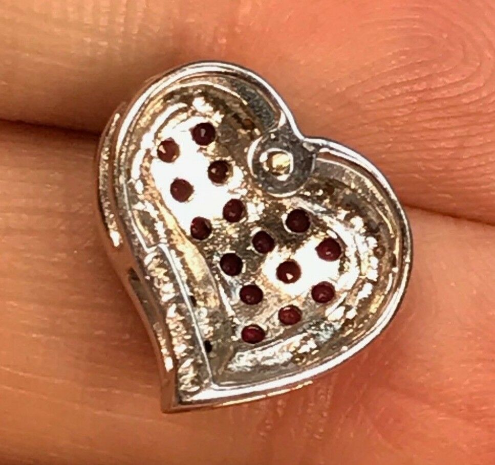 10K White Gold Heart Pendant w Pave Rubies & Diamonds. Vivid-K6L0J
