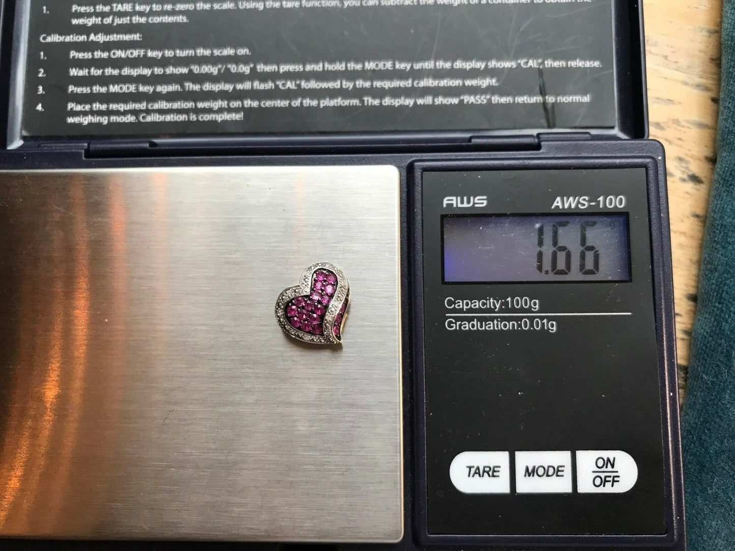 10K White Gold Heart Pendant w Pave Rubies & Diamonds. Vivid-K6L0J