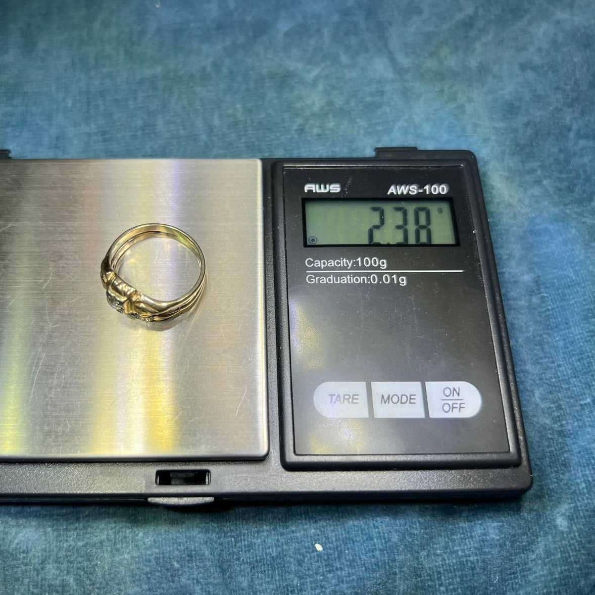 10K Yellow Gold & Natural Diamond Wedding Ring Set. 2 Bands Soldered