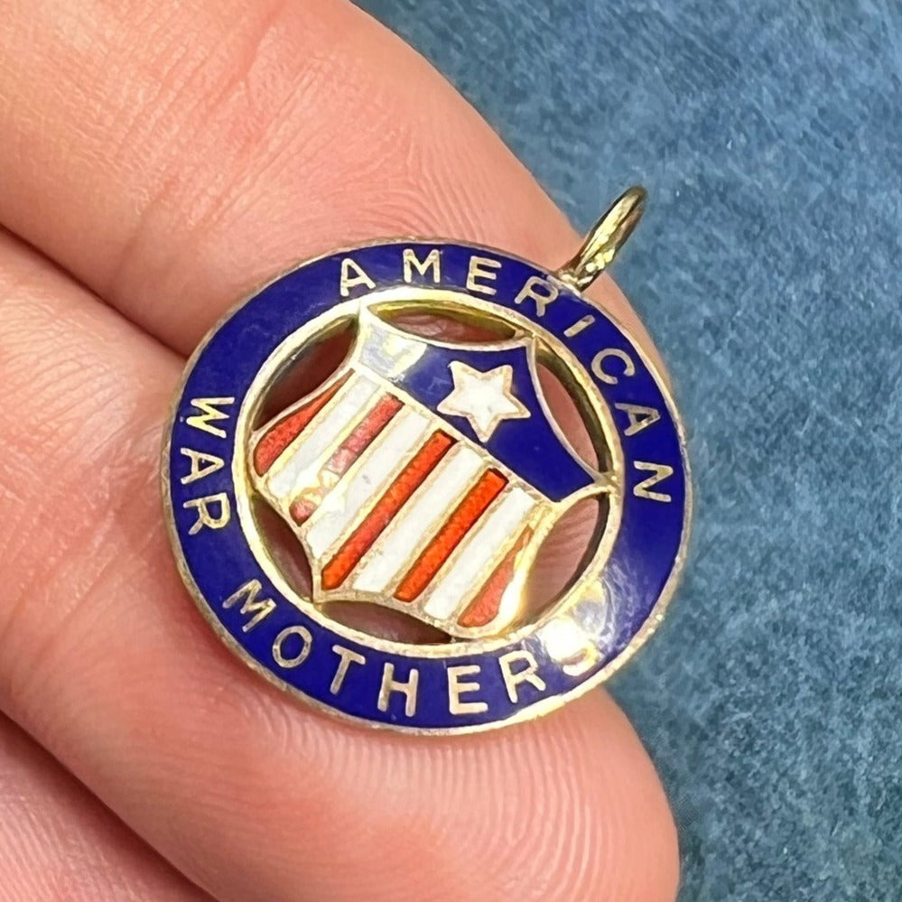 10k Gold AMERICAN WAR MOTHERS Red White Blue Enamel Pendant