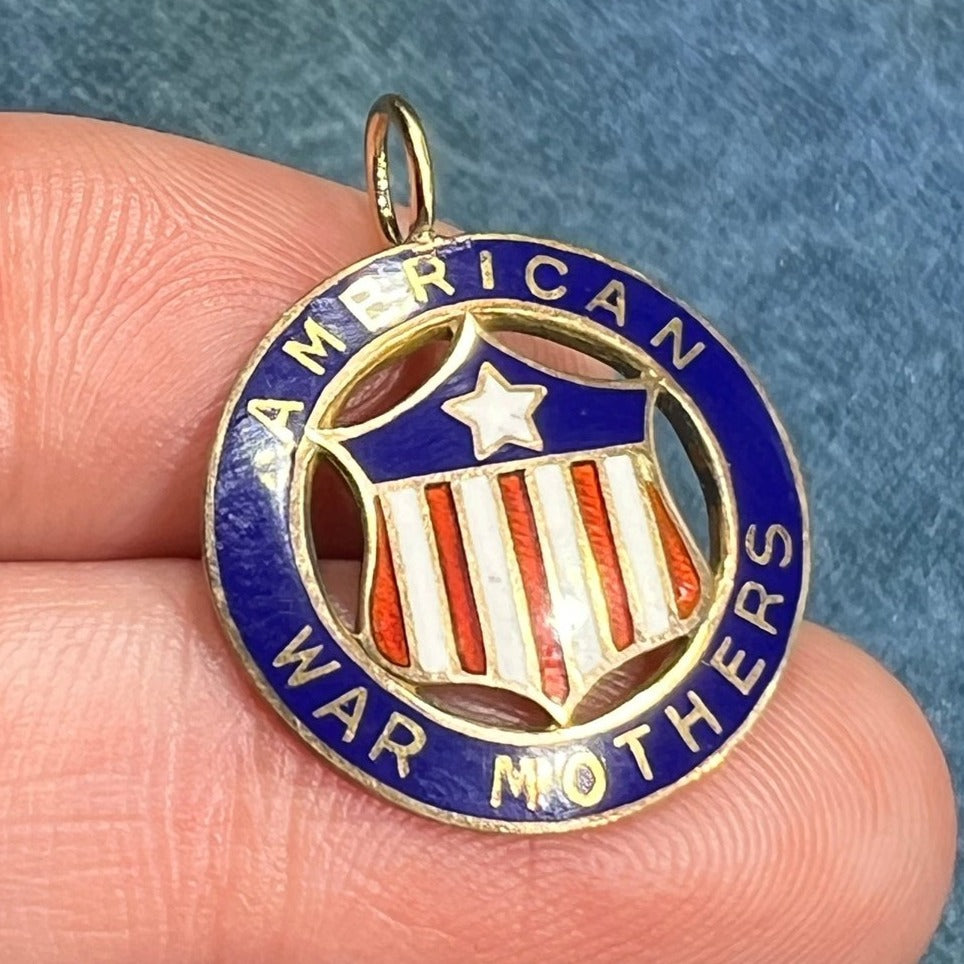 10k Gold AMERICAN WAR MOTHERS Red White Blue Enamel Pendant