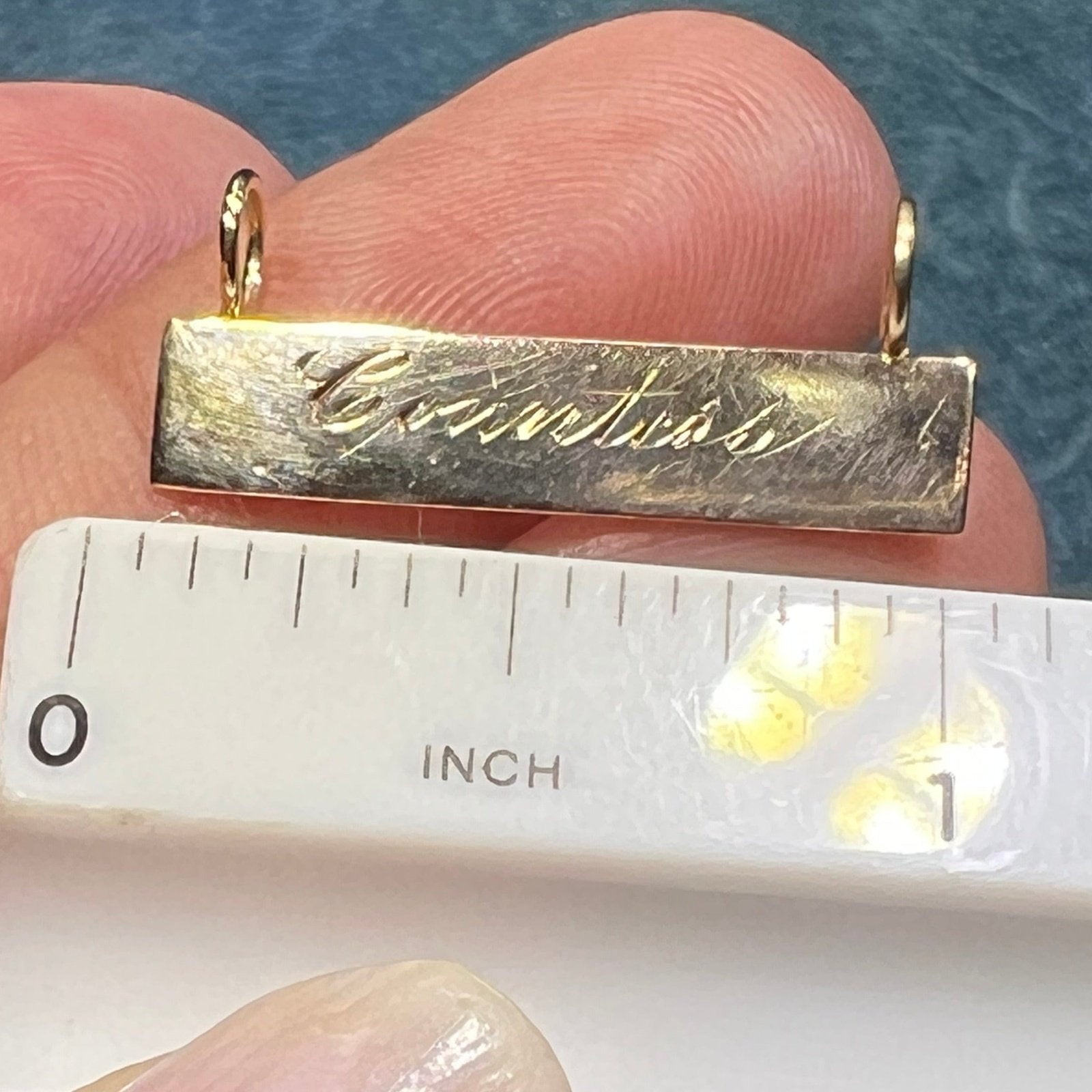 10k Gold COUNTESS Engraved Cursive Antique Pendant. 2 Bails