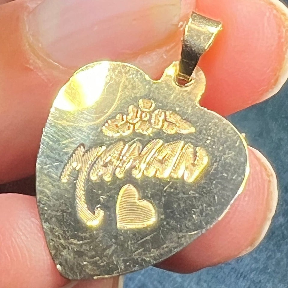 10k Gold Engraved "MAMAN" Heart Shaped Pendant. French Mother