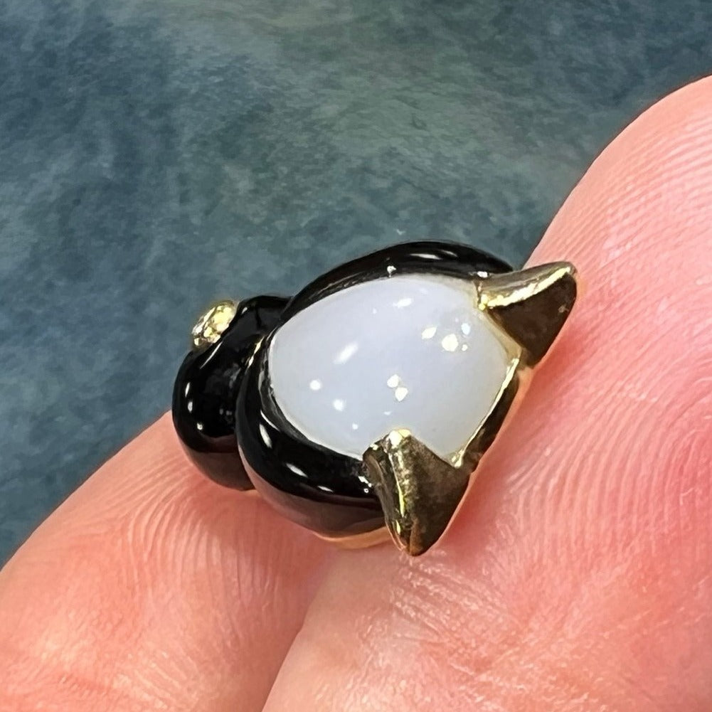 10k Gold Onyx PENGUIN Pendant w MOP Belly. Diamond Eye