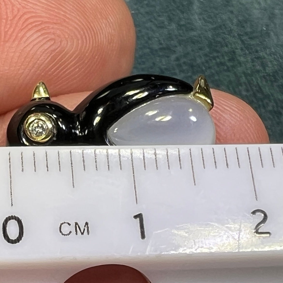 10k Gold Onyx PENGUIN Pendant w MOP Belly. Diamond Eye