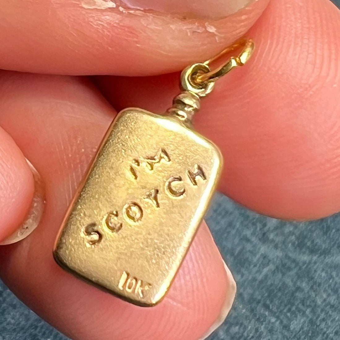 10k Gold Scottish Whisky Bottle Pendant - "I'M SCOTCH" Tiny!