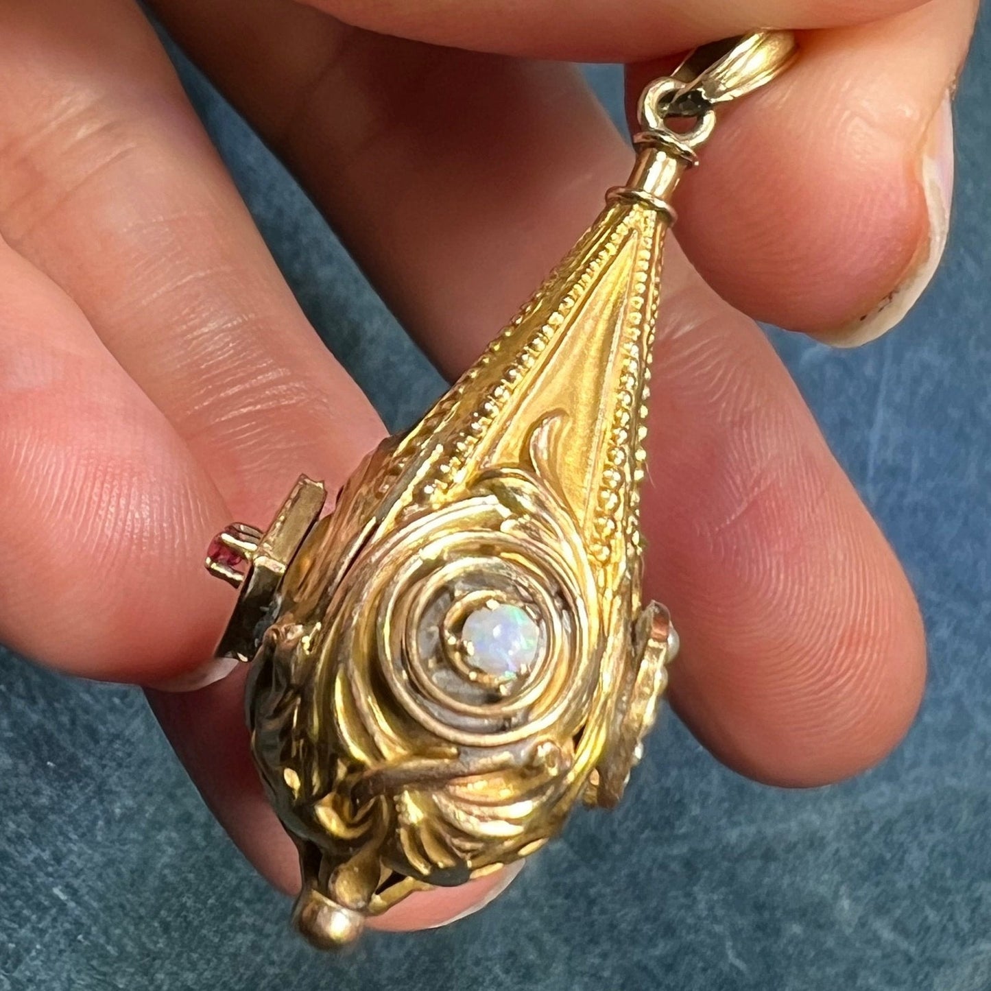 10k Gold Teardrop Watch Fob Pendant. Opal Turquoise Ruby *Video*