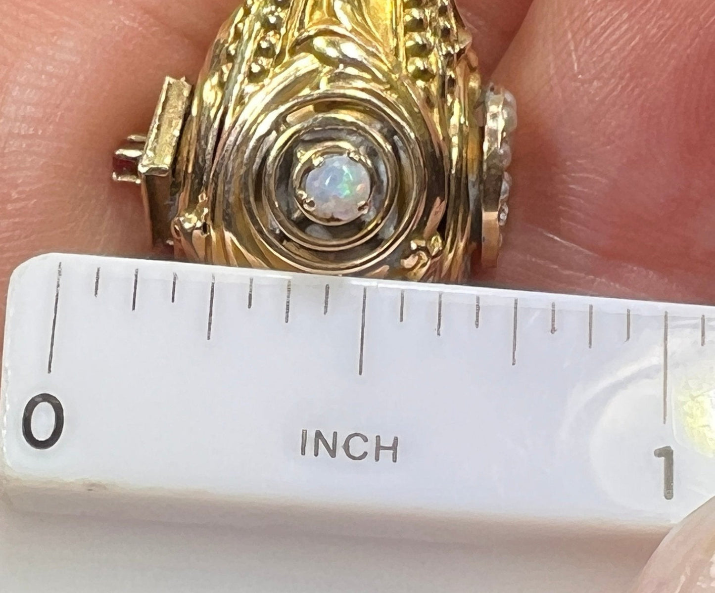 10k Gold Teardrop Watch Fob Pendant. Opal Turquoise Ruby *Video*