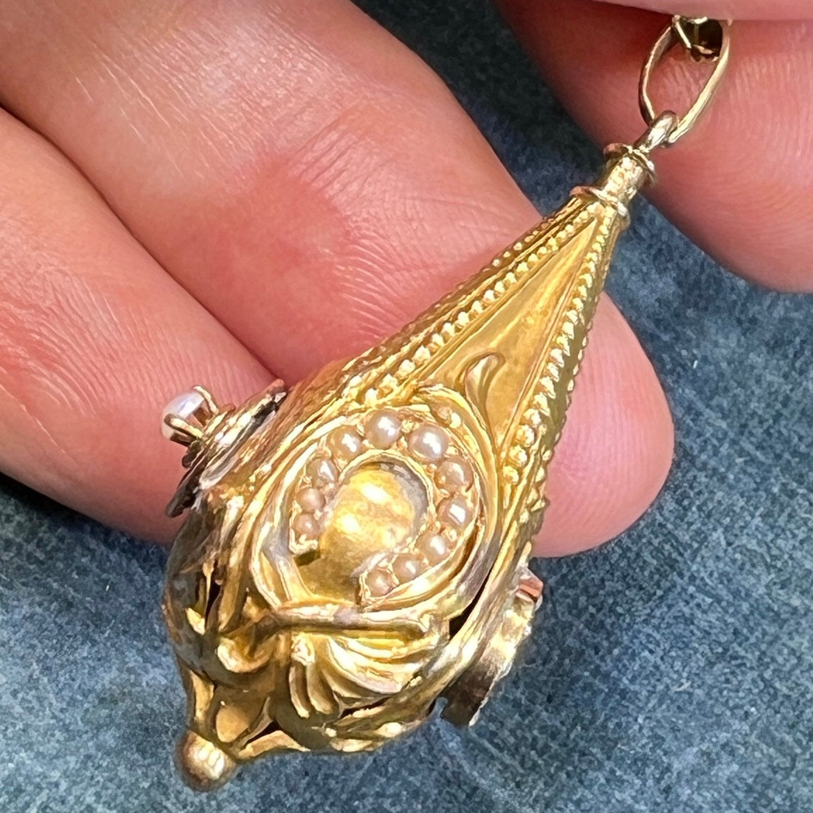 10k Gold Teardrop Watch Fob Pendant. Opal Turquoise Ruby *Video*