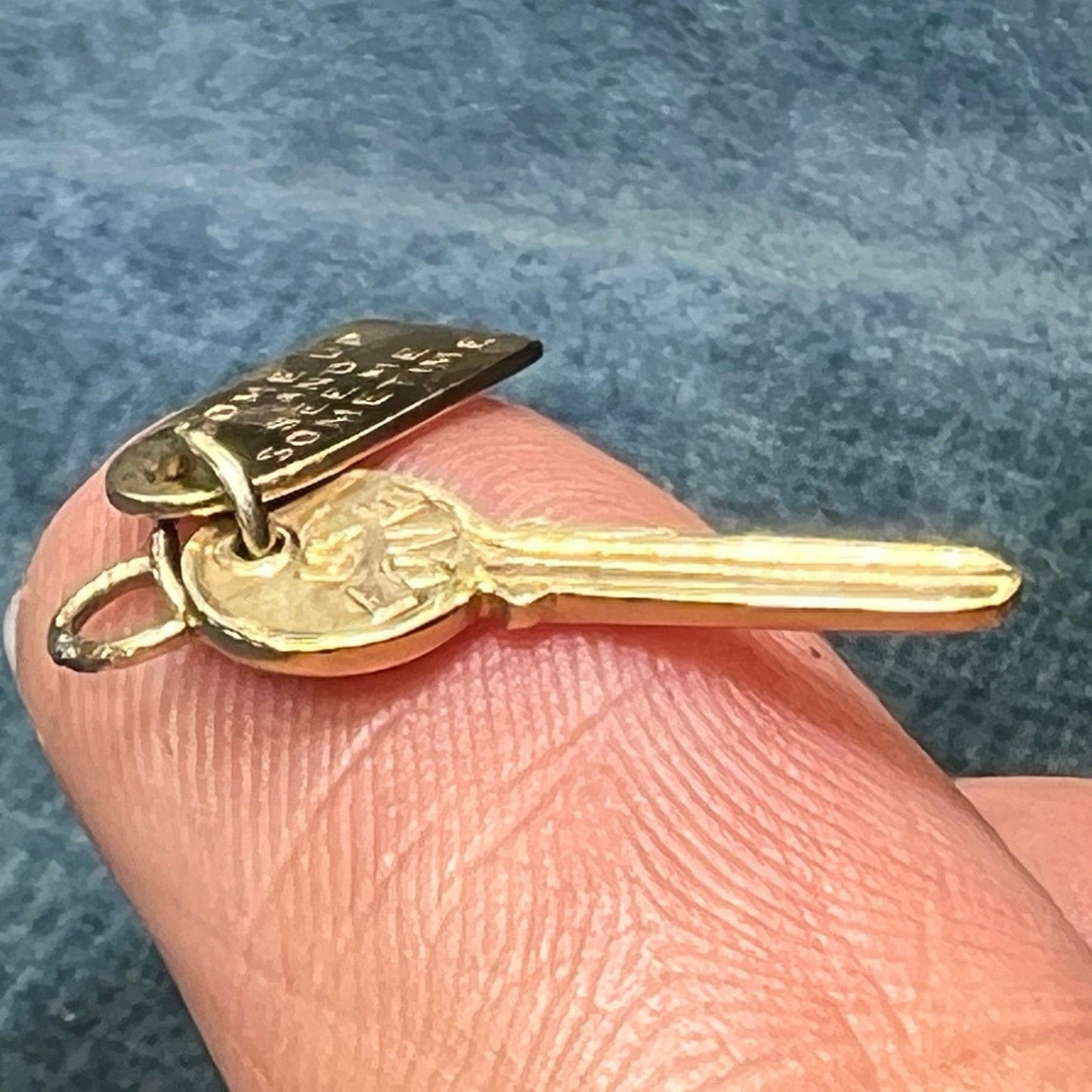 10k Gold *Tiny* Room Key Pendant. "Come Up + See me Some Time"