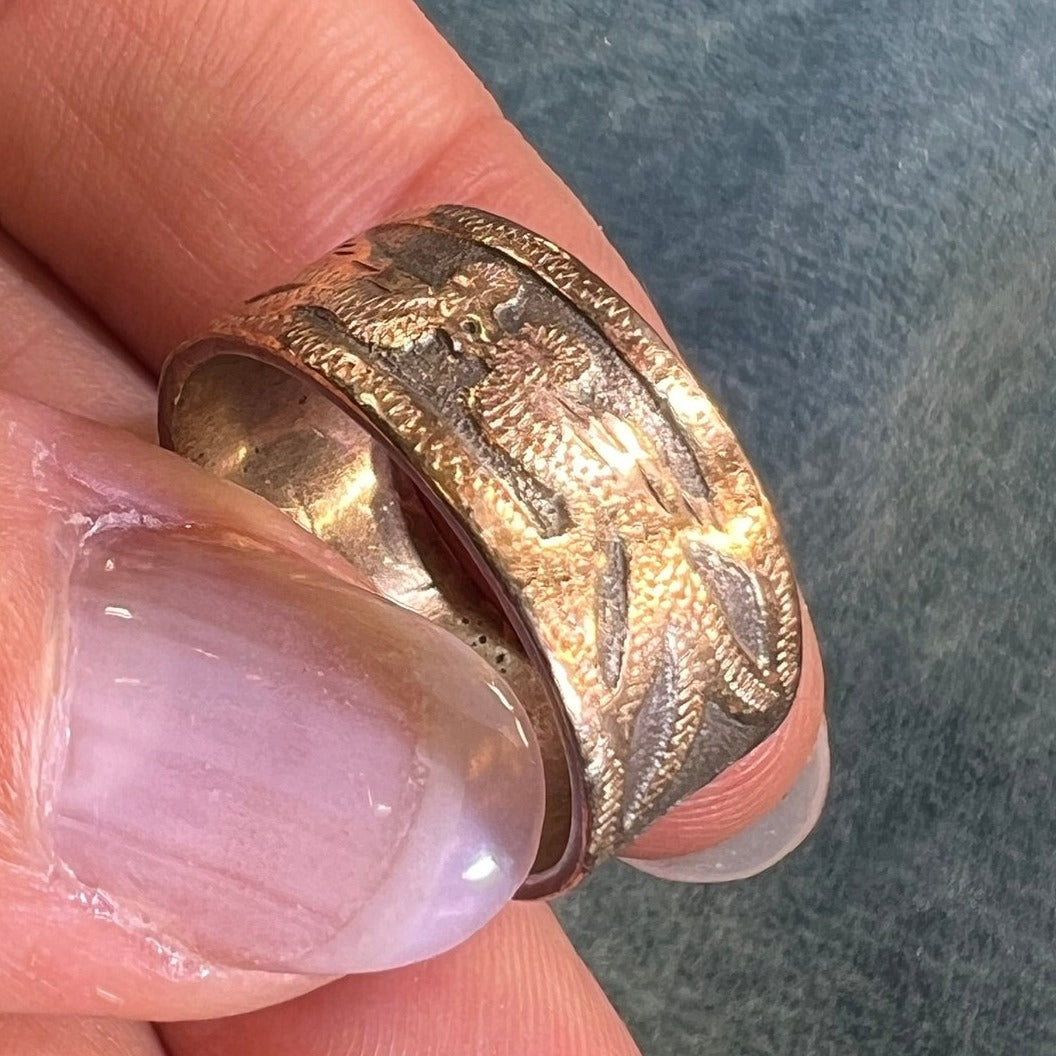 10k Gold and 925 Guatemalan Quetzalcoatl Kissing LOVEBIRDS Ring **Video*