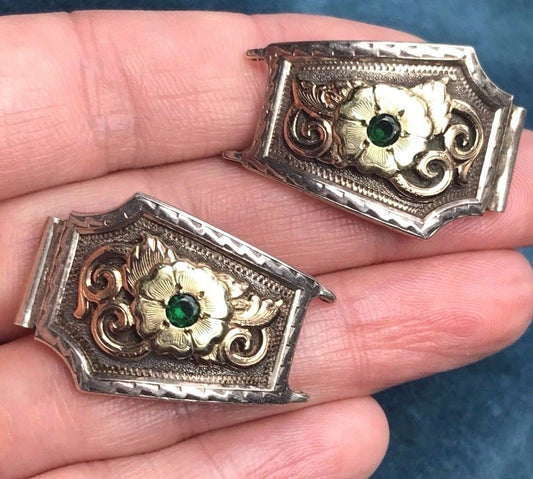 10k Rose Yellow Gold & .925 Carved Emerald Watch Ends. GIST Silversmiths-K1L5