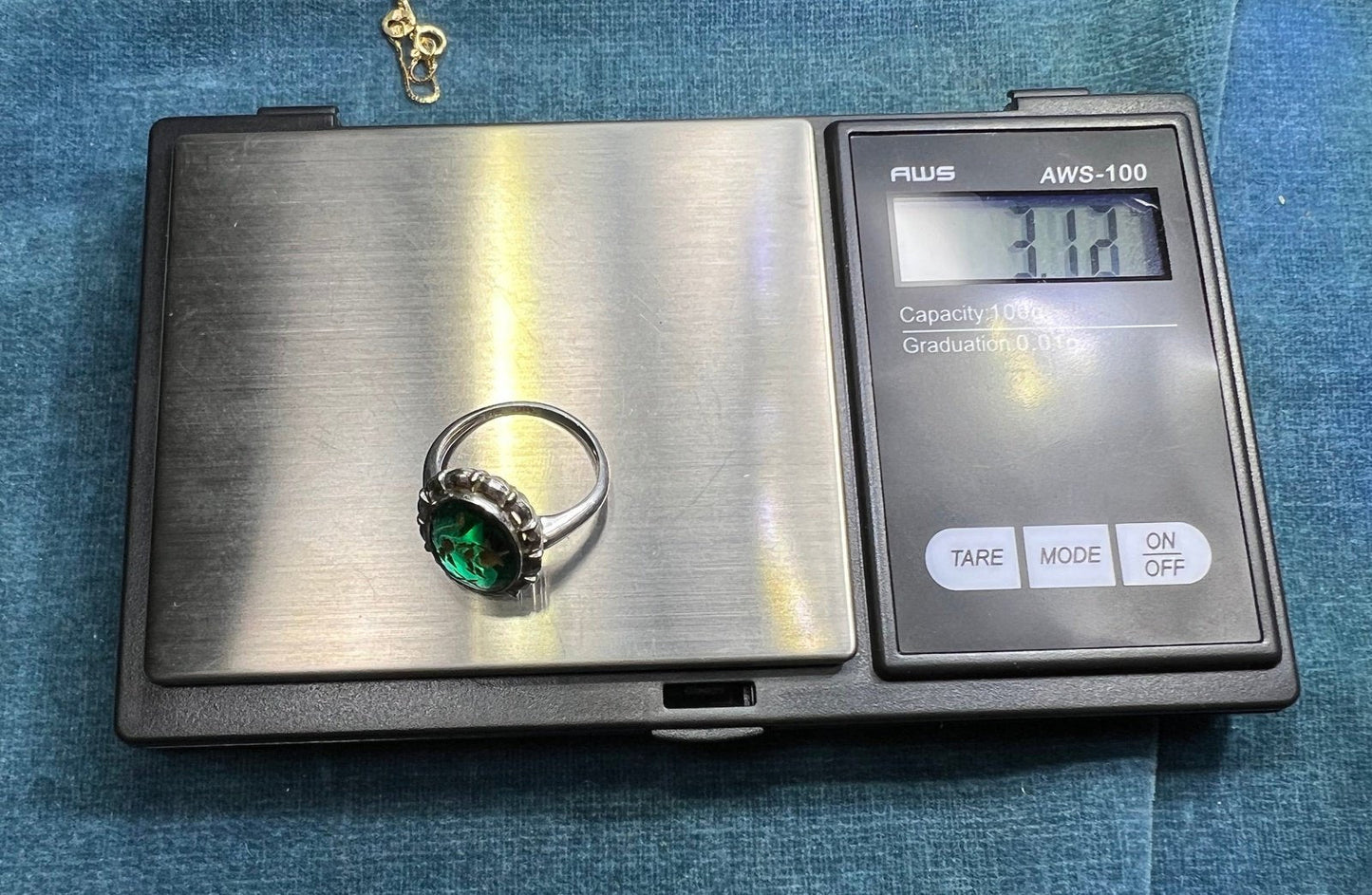 10k White Gold Intaglio Ring w Carved Green Quartz Taurus Bull.