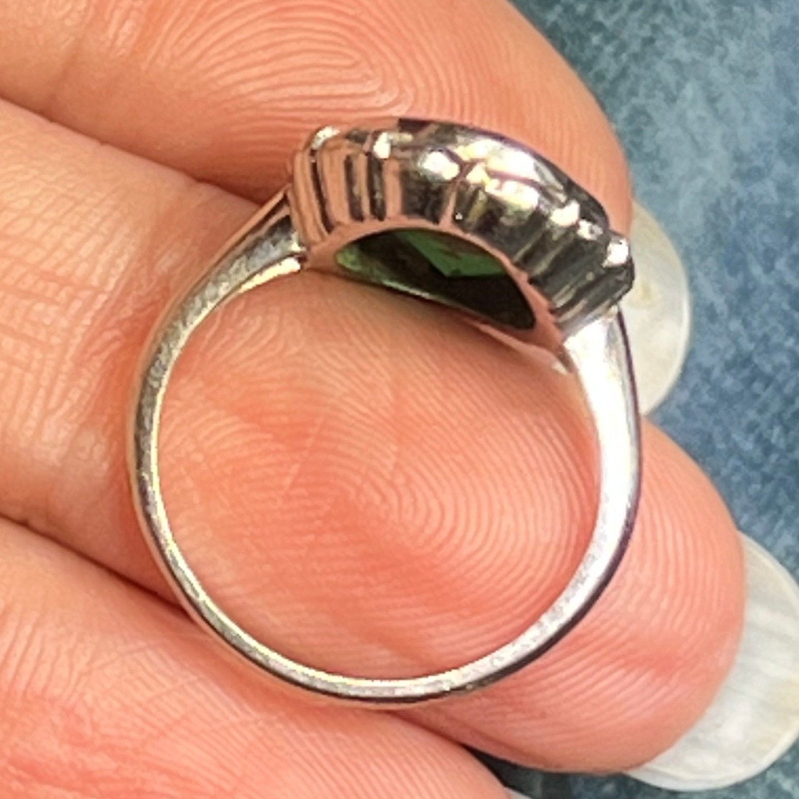 10k White Gold Intaglio Ring w Carved Green Quartz Taurus Bull.