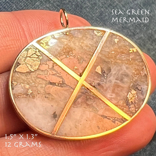 10k Yellow Gold Alaskan Gold Quartz Oval Pendant. 1.3" + 12g