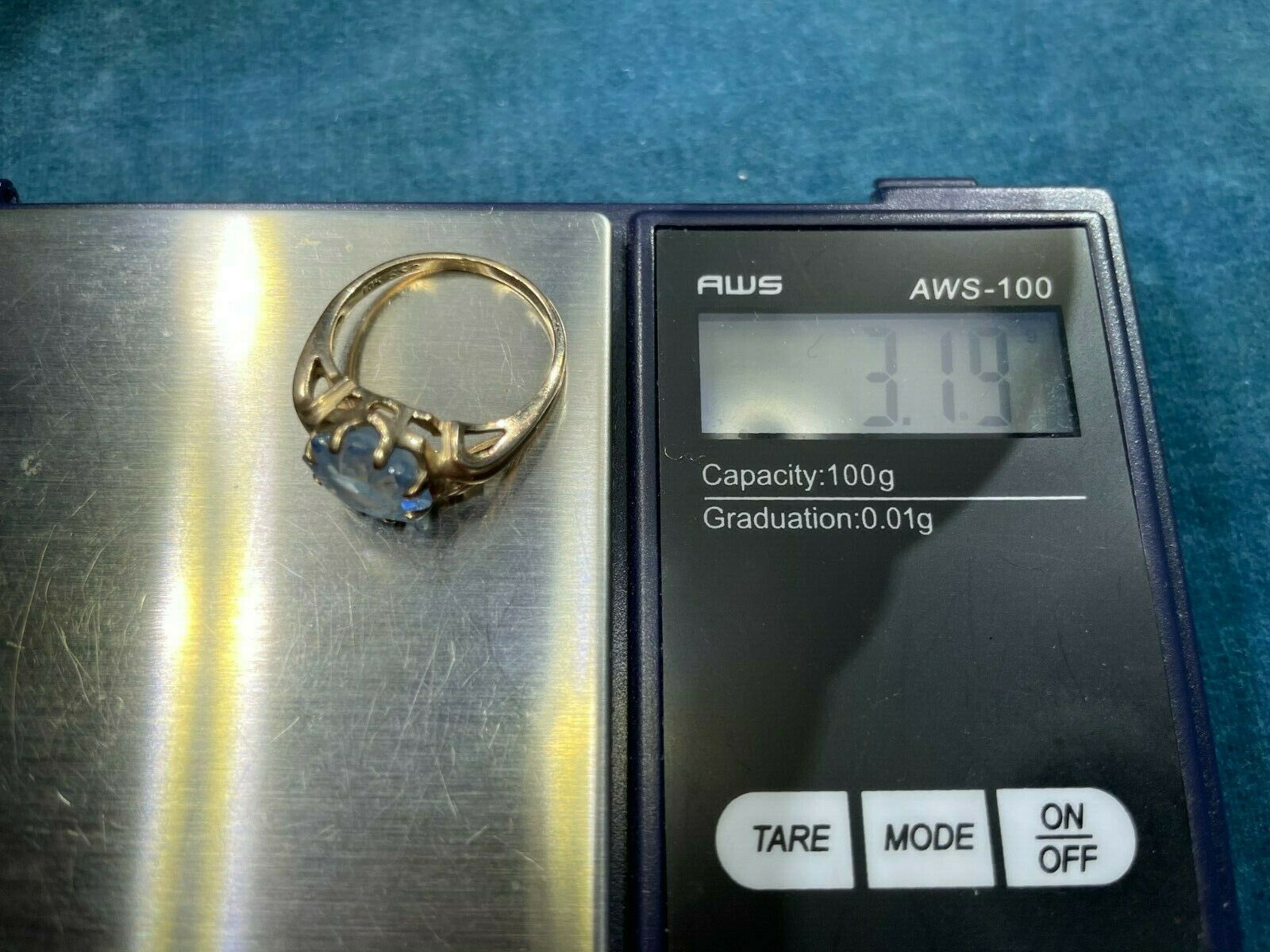 10k Yellow Gold Aquamarine SNOWFLAKE/ SUNFLOWER Ring. Baby Blue_b100_18