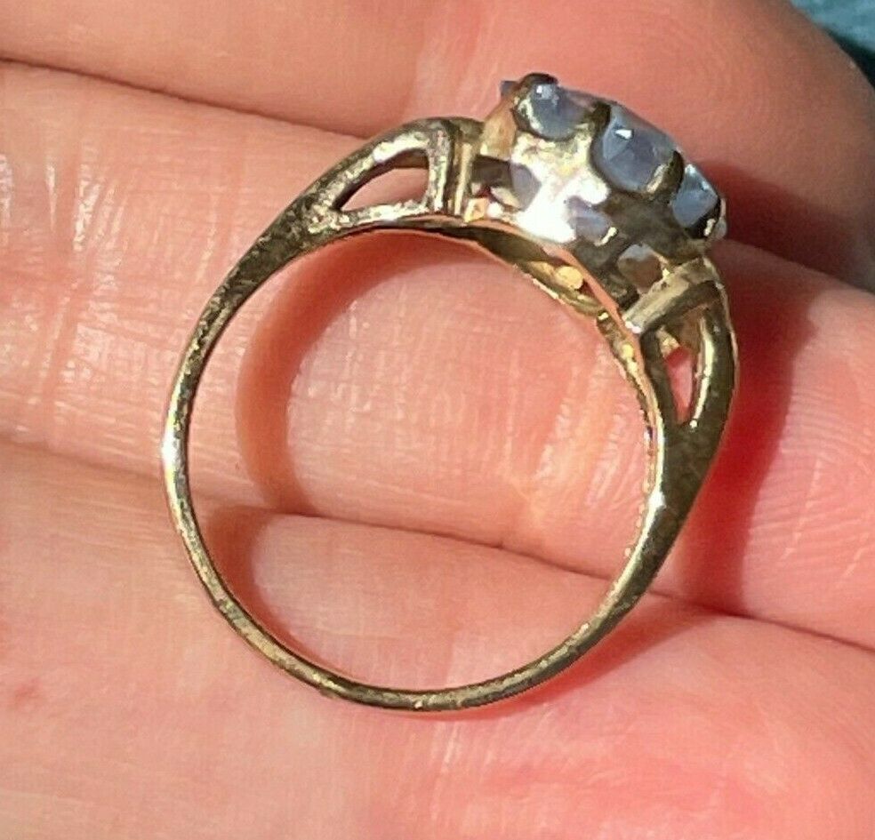 10k Yellow Gold Aquamarine SNOWFLAKE/ SUNFLOWER Ring. Baby Blue_b100_18