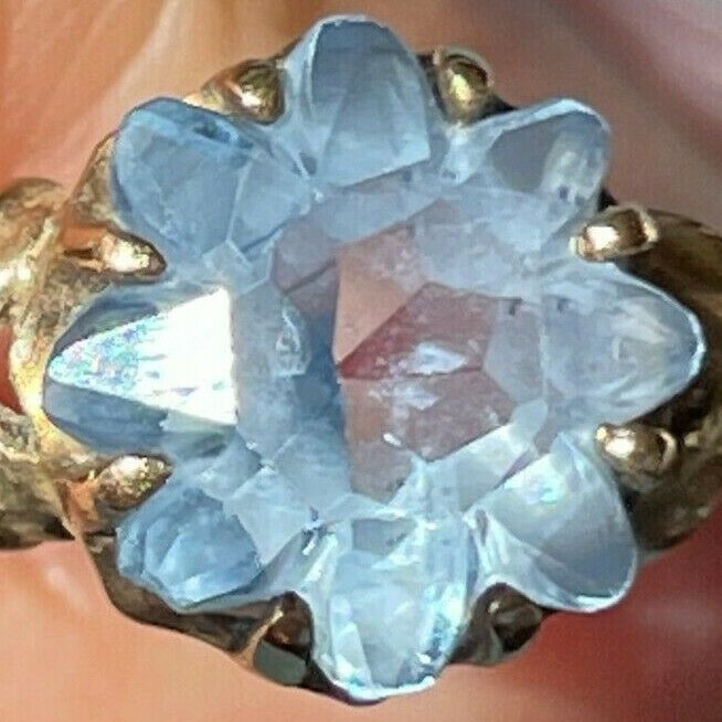 10k Yellow Gold Aquamarine SNOWFLAKE/ SUNFLOWER Ring. Baby Blue_b100_18