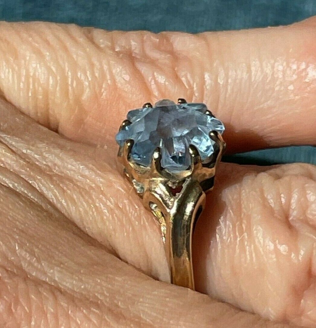 10k Yellow Gold Aquamarine SNOWFLAKE/ SUNFLOWER Ring. Baby Blue_b100_18
