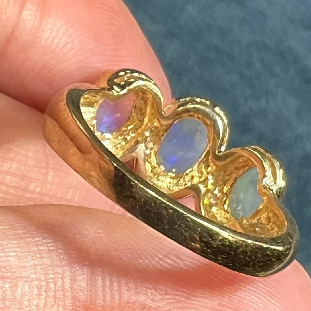 10k Yellow Gold Australian Lavender Jelly 3 Opal Ring *VIDEO*