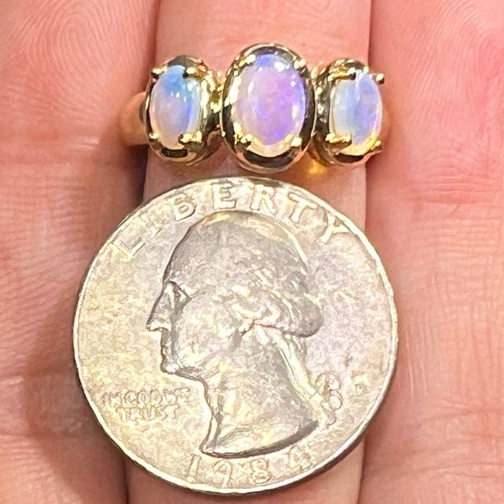 10k Yellow Gold Australian Lavender Jelly 3 Opal Ring *VIDEO*