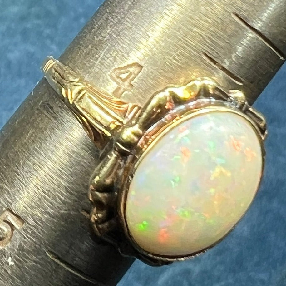 10k Yellow Gold Australian Opal Ring. Scrolled Frame *VIDEO*