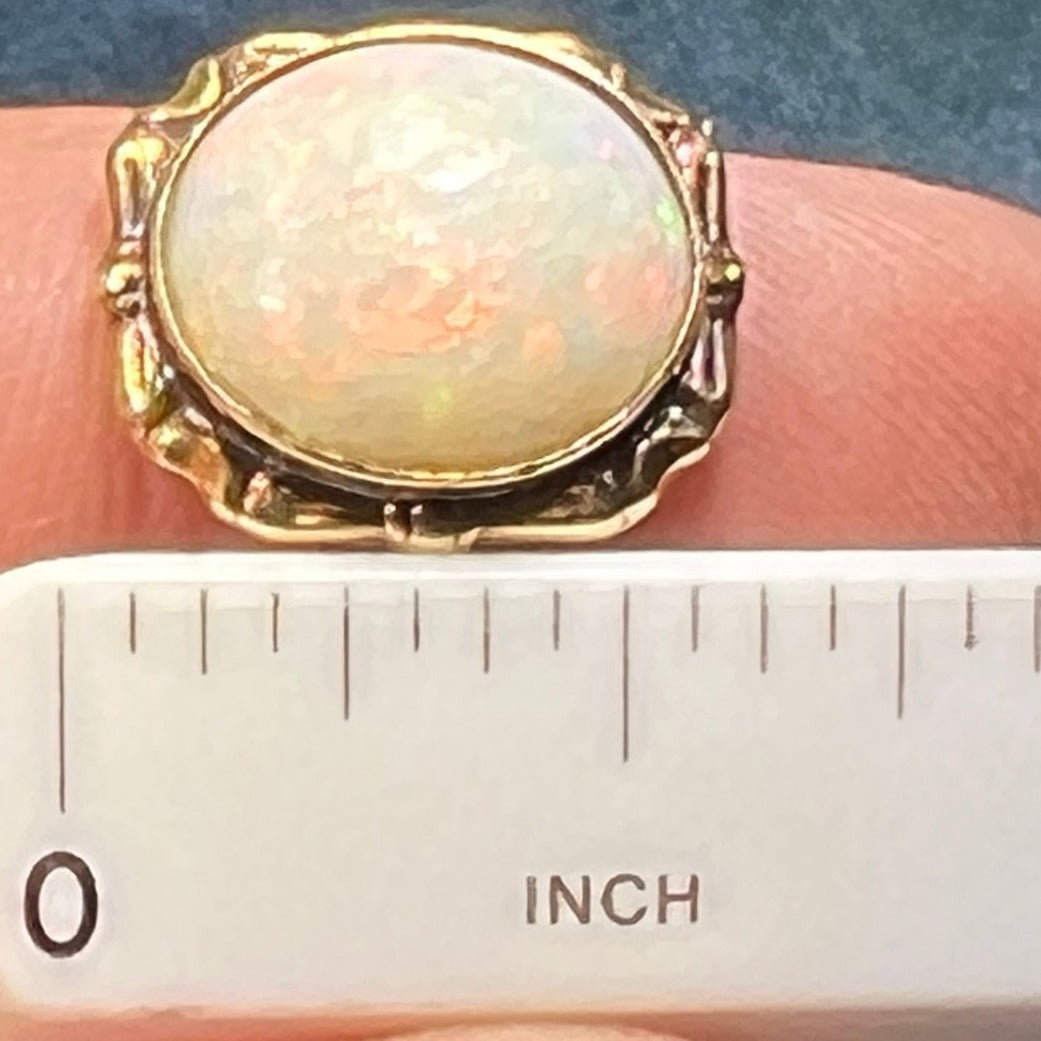 10k Yellow Gold Australian Opal Ring. Scrolled Frame *VIDEO*