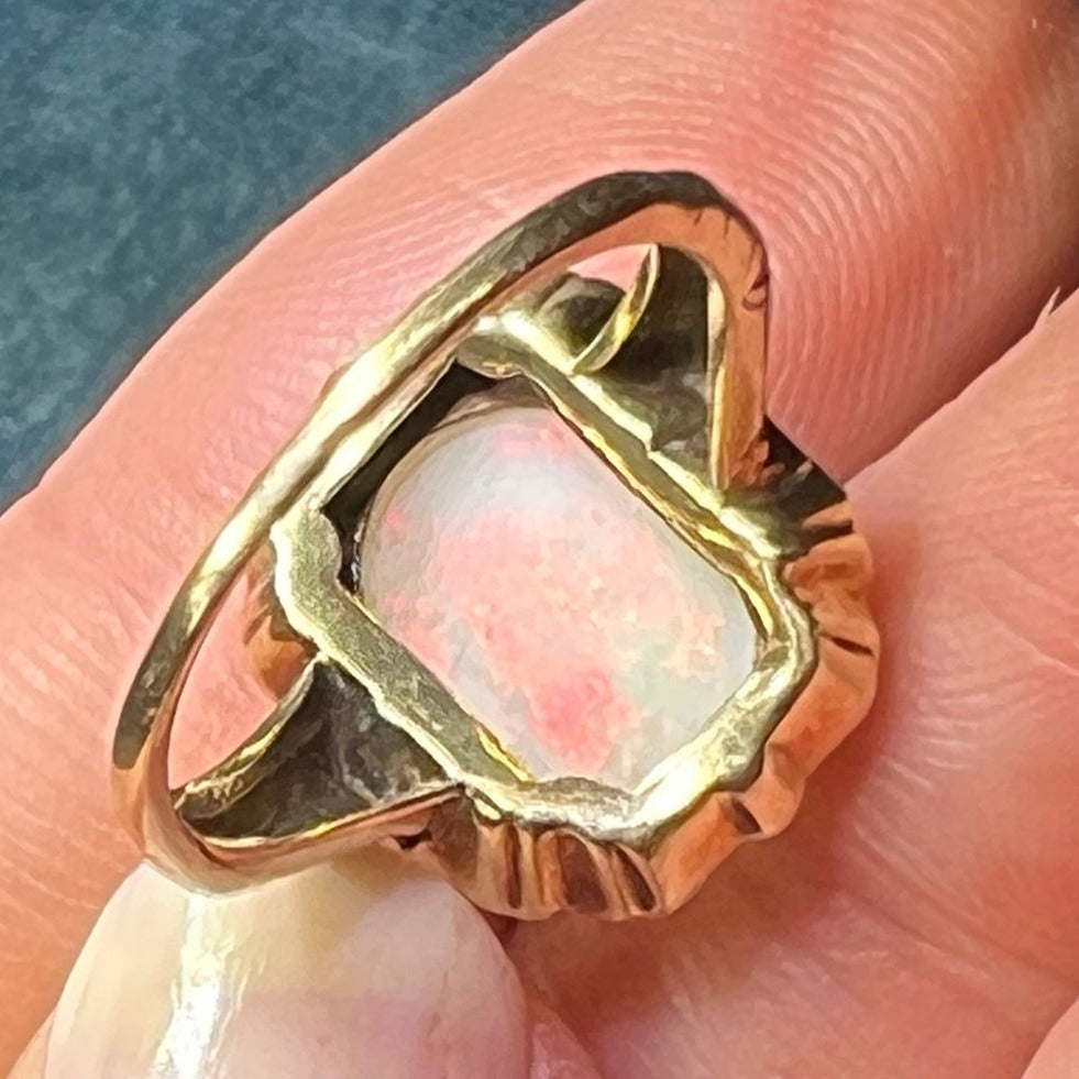 10k Yellow Gold Australian Opal Ring. Scrolled Frame *VIDEO*