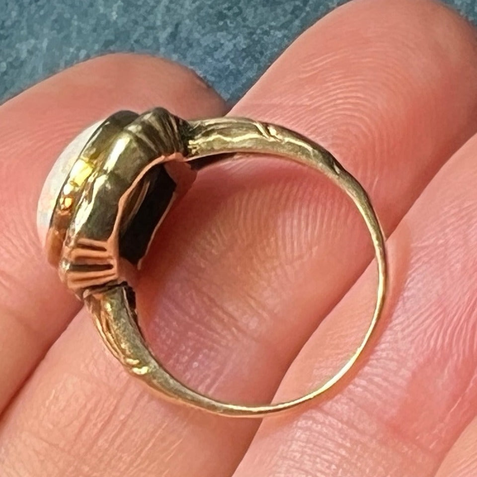 10k Yellow Gold Australian Opal Ring. Scrolled Frame *VIDEO*