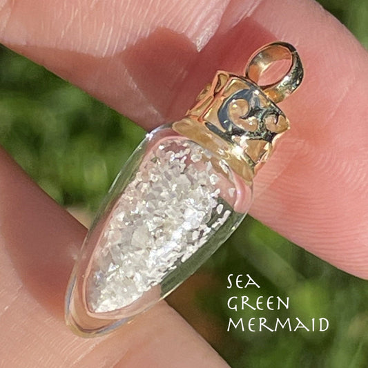 10k Yellow Gold DIAMOND DUST Snow Globe Christmas Bulb Pendant